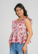 Pink Flora Flutter Short Top