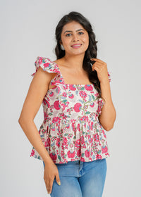 Pink Flora Flutter Short Top