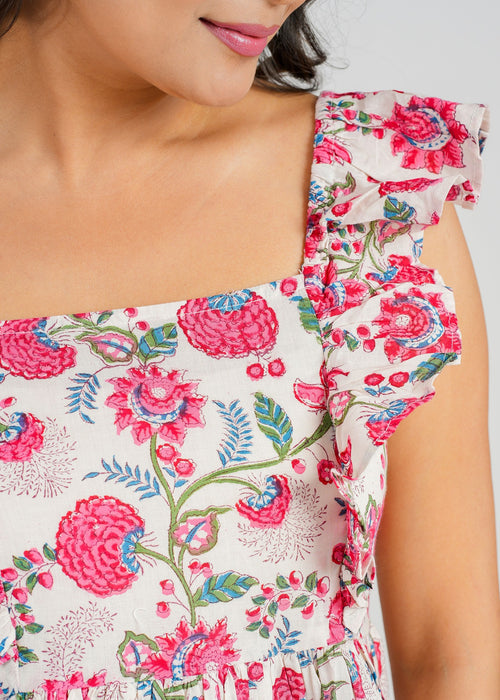 Pink Flora Flutter Short Top