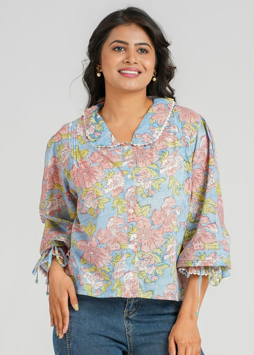 Lace Block Printed Cotton Short Top