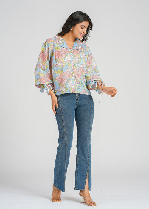 Lace Block Printed Cotton Short Top