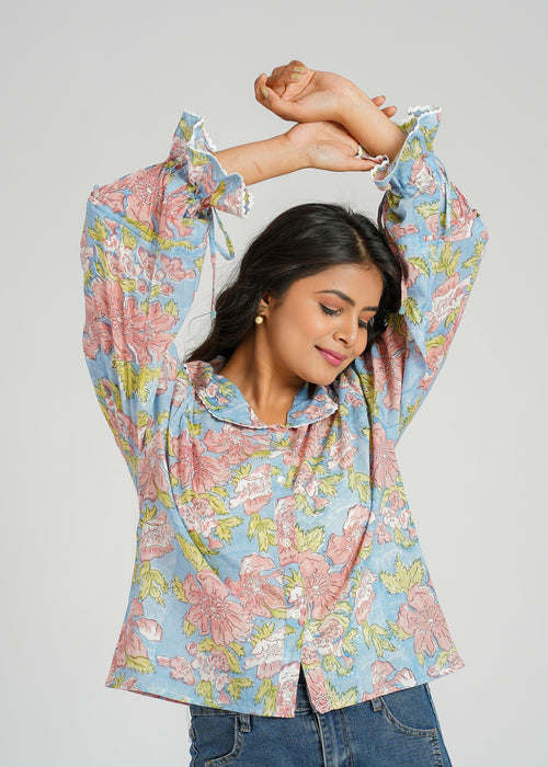 Lace Block Printed Cotton Short Top