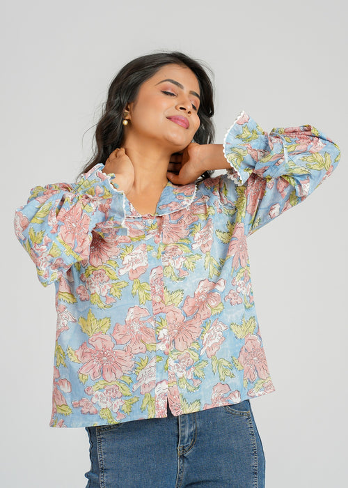 Lace Block Printed Cotton Short Top