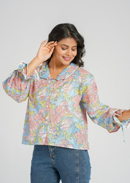 Lace Block Printed Cotton Short Top