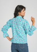 Blue Lagoon Floral Cotton Short Top
