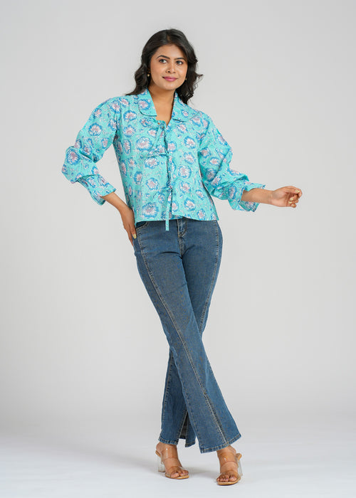 Blue Lagoon Floral Cotton Short Top