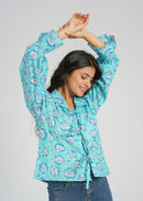 Blue Lagoon Floral Cotton Short Top