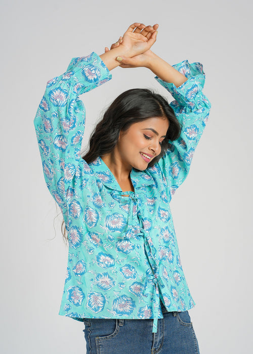 Blue Lagoon Floral Cotton Short Top