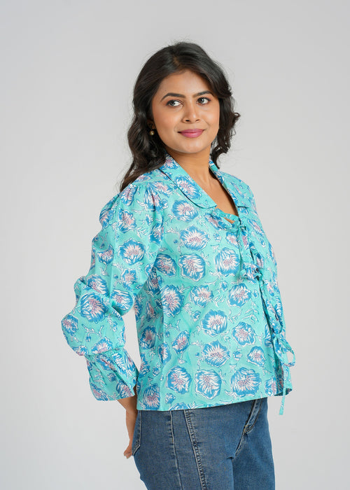 Blue Lagoon Floral Cotton Short Top