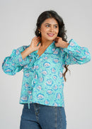 Blue Lagoon Floral Cotton Short Top