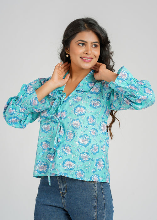 Blue Lagoon Floral Cotton Short Top