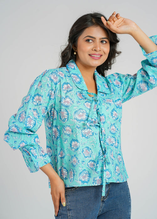 Blue Lagoon Floral Cotton Short Top