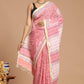 Whimsical Blooms: Pink Floral Print Handwoven Cotton Saree