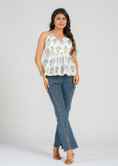 Blue Block Printed Cami Top