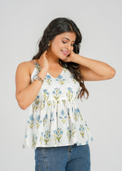 Blue Block Printed Cami Top