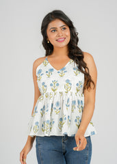 Blue Block Printed Cami Top