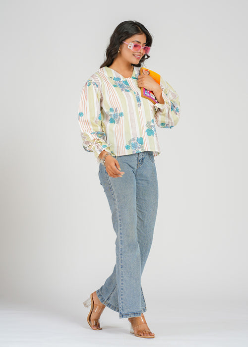 Lace Block Printed Cotton Short Top