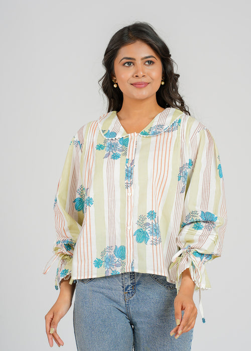 Lace Block Printed Cotton Short Top
