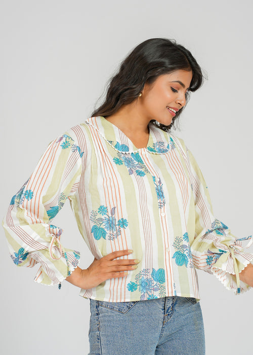 Lace Block Printed Cotton Short Top