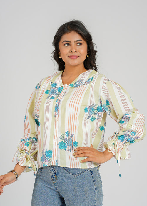 Lace Block Printed Cotton Short Top