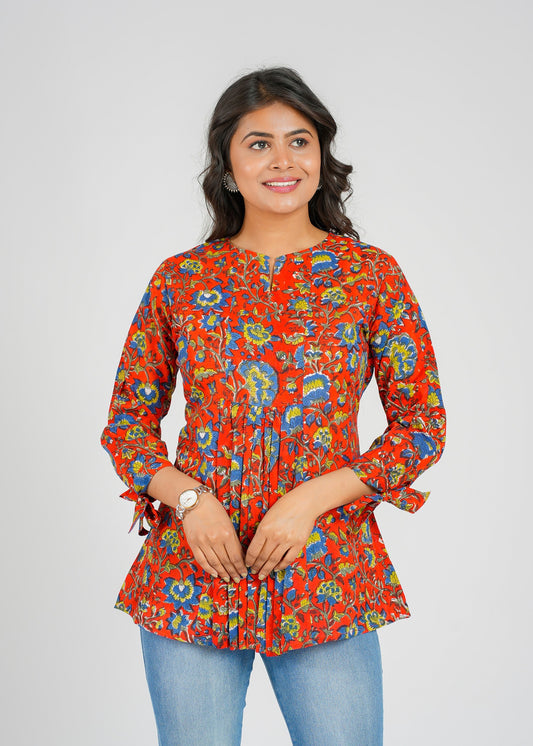 Hibiscus Block Printed Short Top