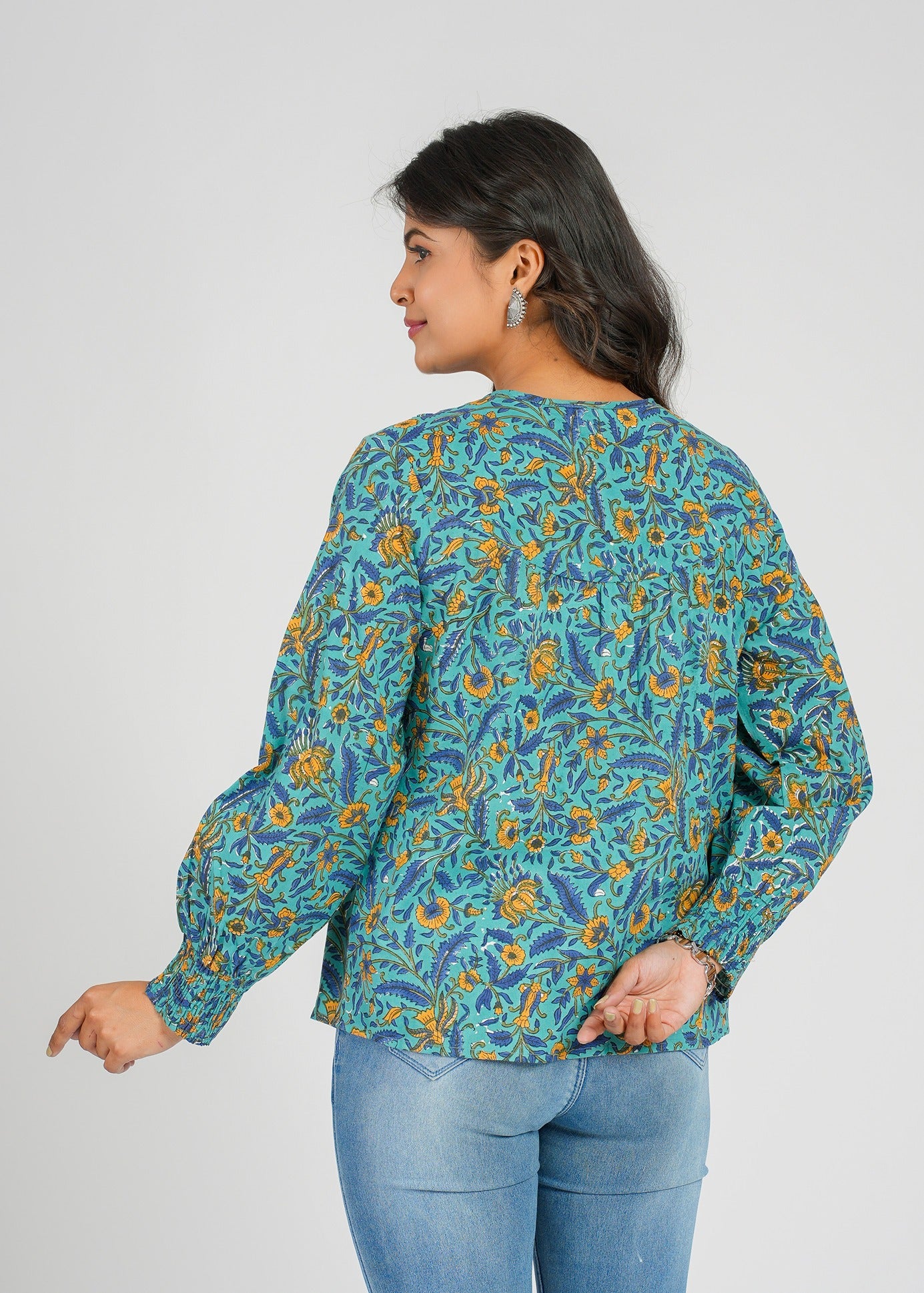 Teal Block Printed Short Top