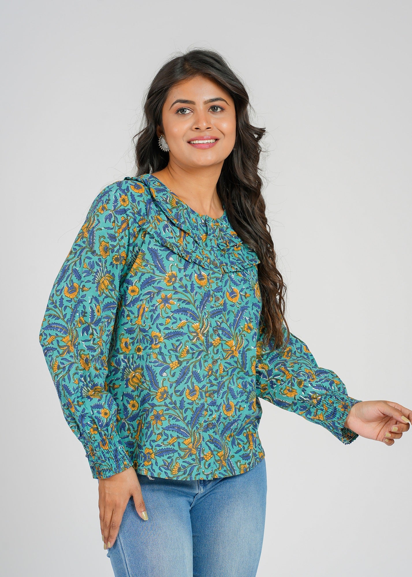 Teal Block Printed Short Top