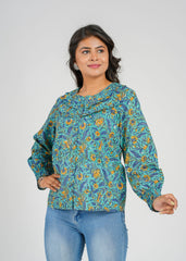 Teal Block Printed Short Top