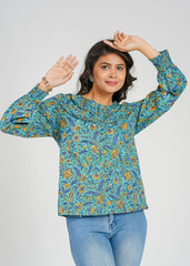 Teal Block Printed Short Top