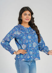 Periwinkle Block Printed Short Top