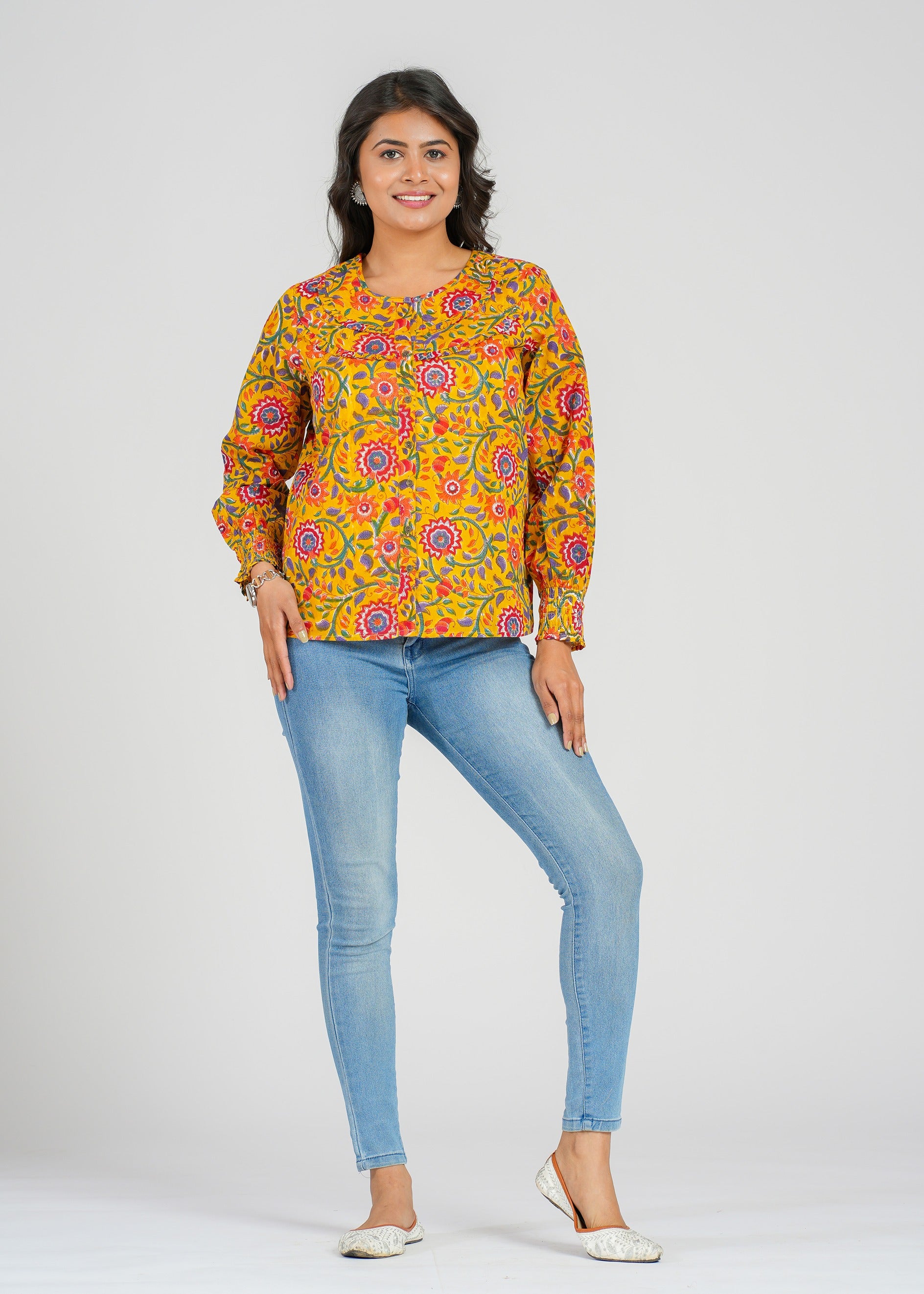 Marigold Block Printed Short Top