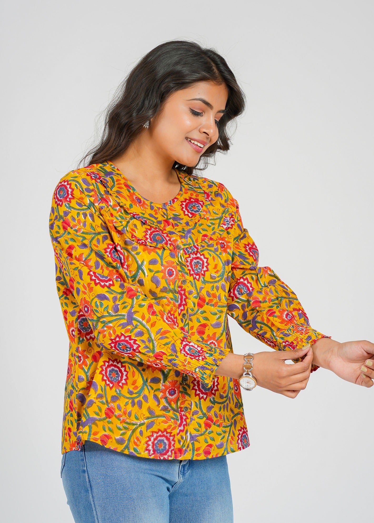 Marigold Block Printed Short Top
