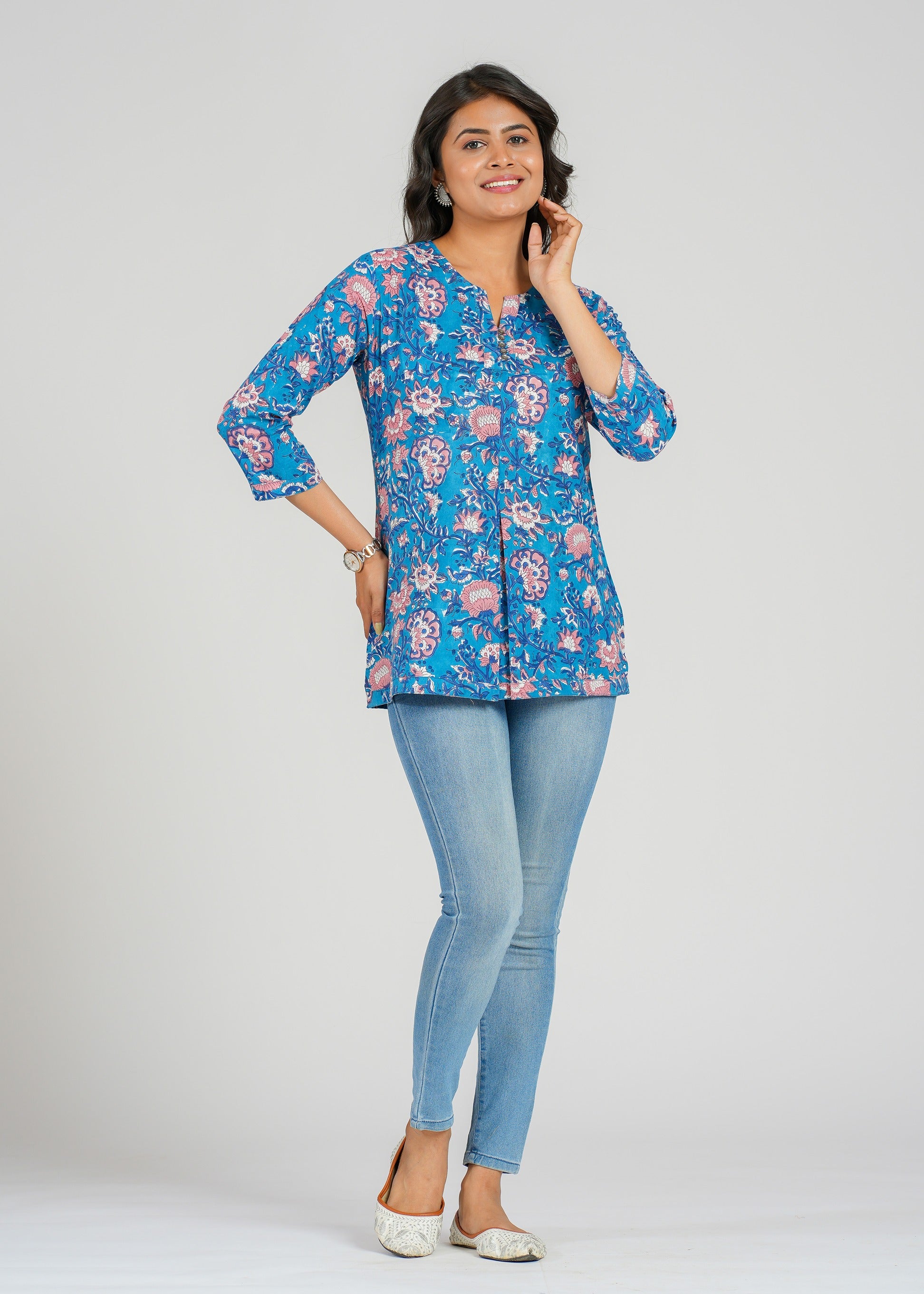 Azure Garden Block Print Top