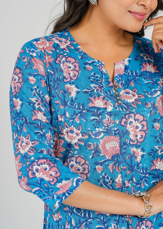 Azure Garden Block Print Top