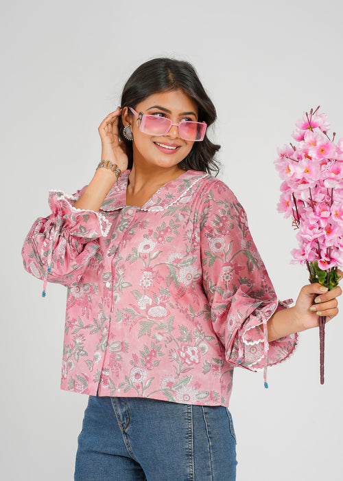 Lace Block Printed Cotton Short Top