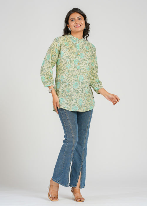 Block Printed Cotton Short Kurti
