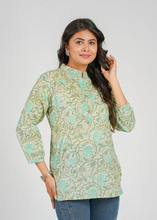 Block Printed Cotton Short Kurti
