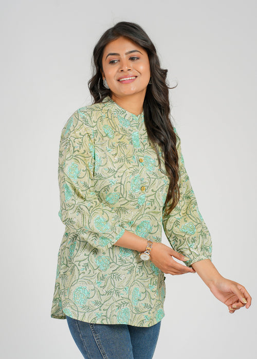Block Printed Cotton Short Kurti