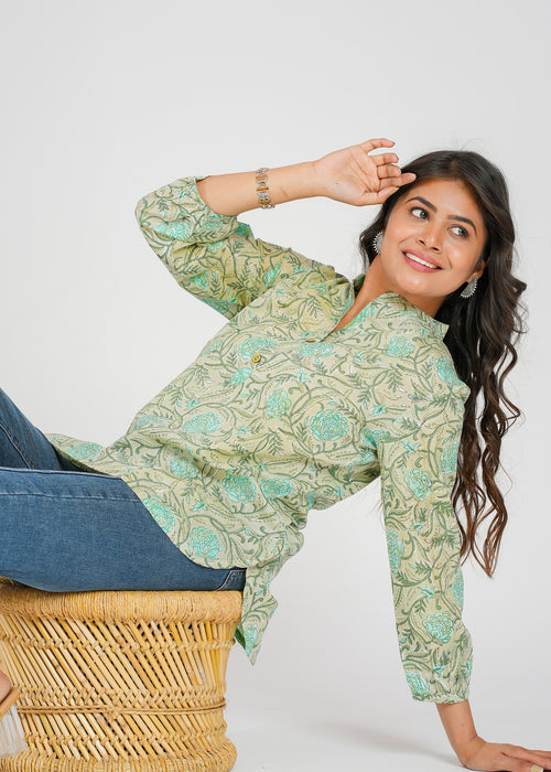 Block Printed Cotton Short Kurti