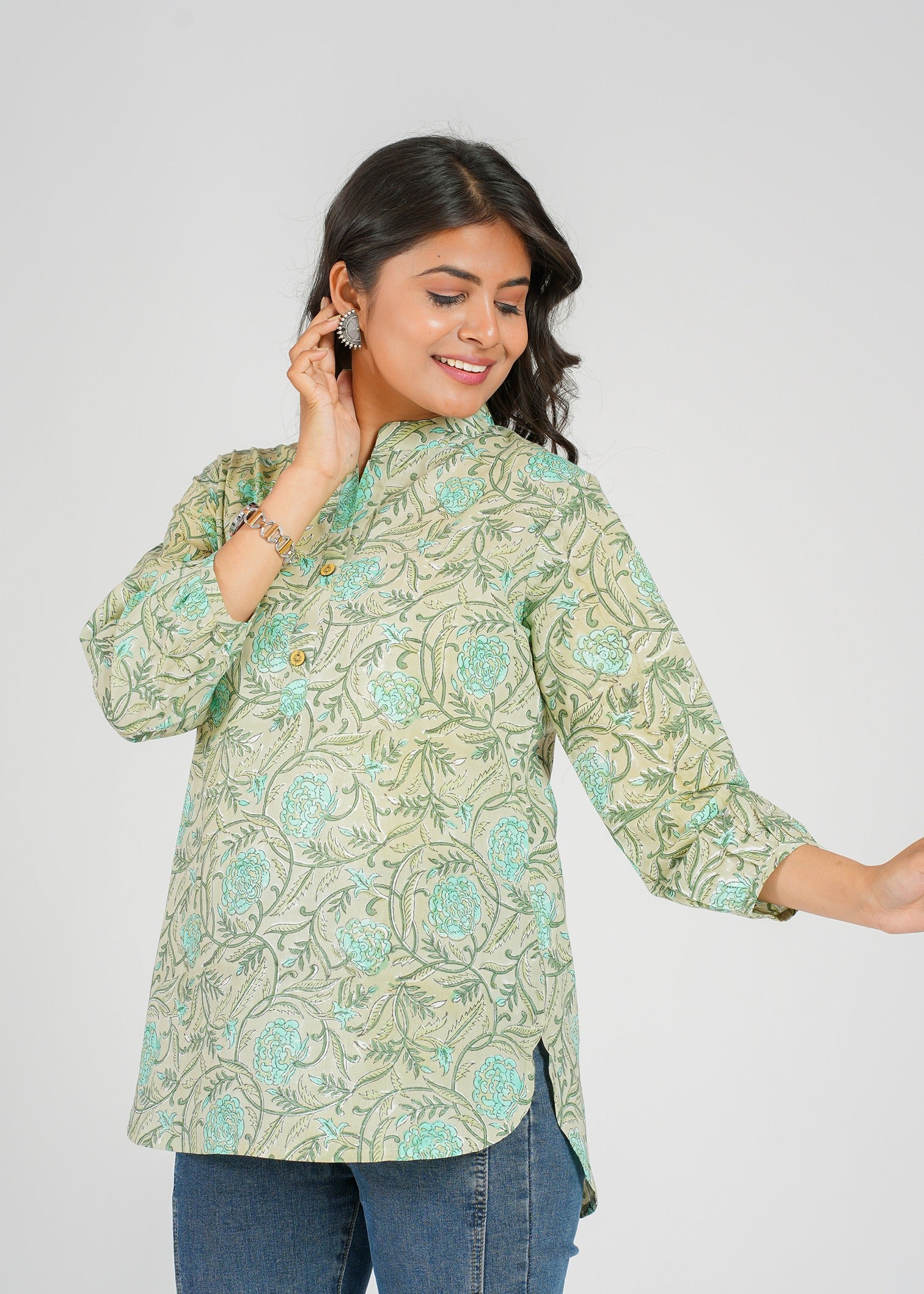 Block Printed Cotton Short Kurti