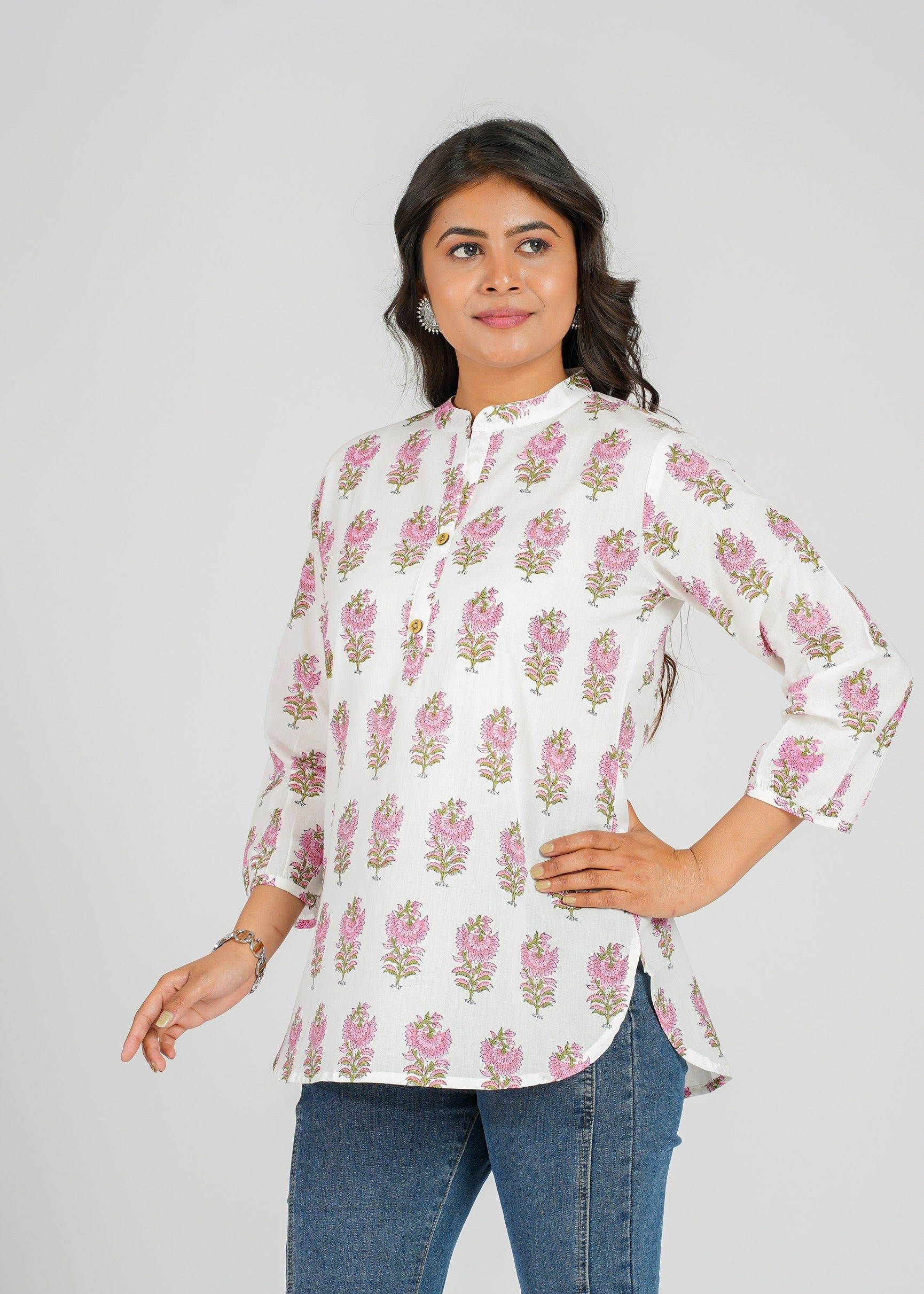Pastel Petal Cotton Short Kurti
