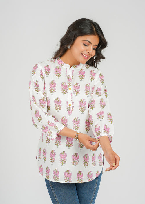 Pastel Petal Cotton Short Kurti