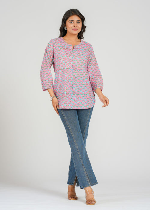 Block Printed Cotton Short Kurti