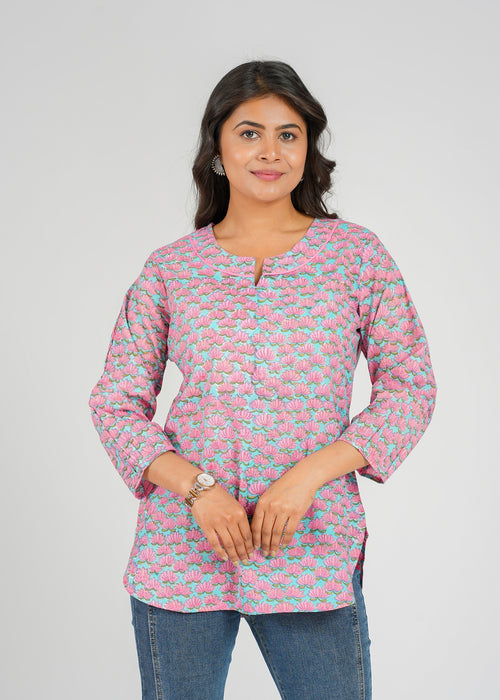 Block Printed Cotton Short Kurti