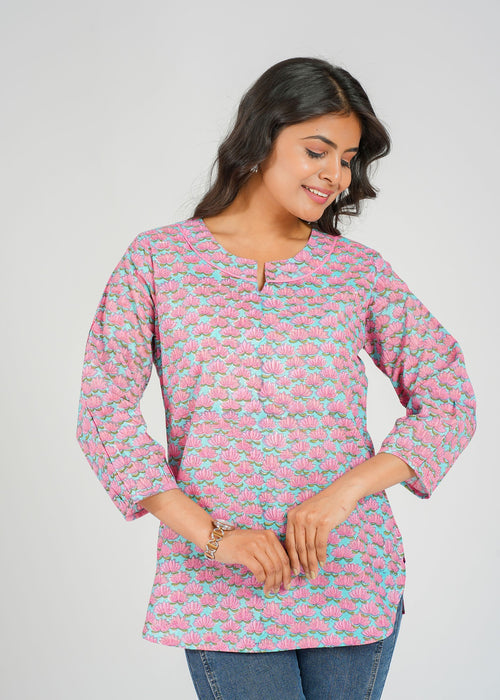 Block Printed Cotton Short Kurti