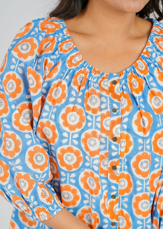 Apricot Block Printed Short Top