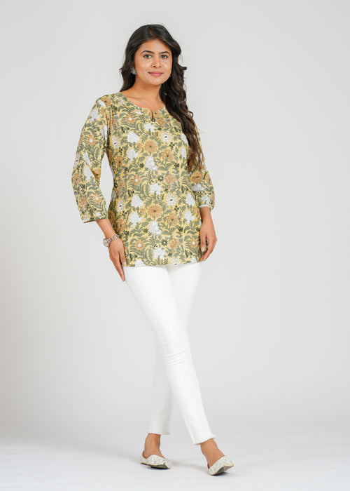 Block Printed Cotton Short Kurti