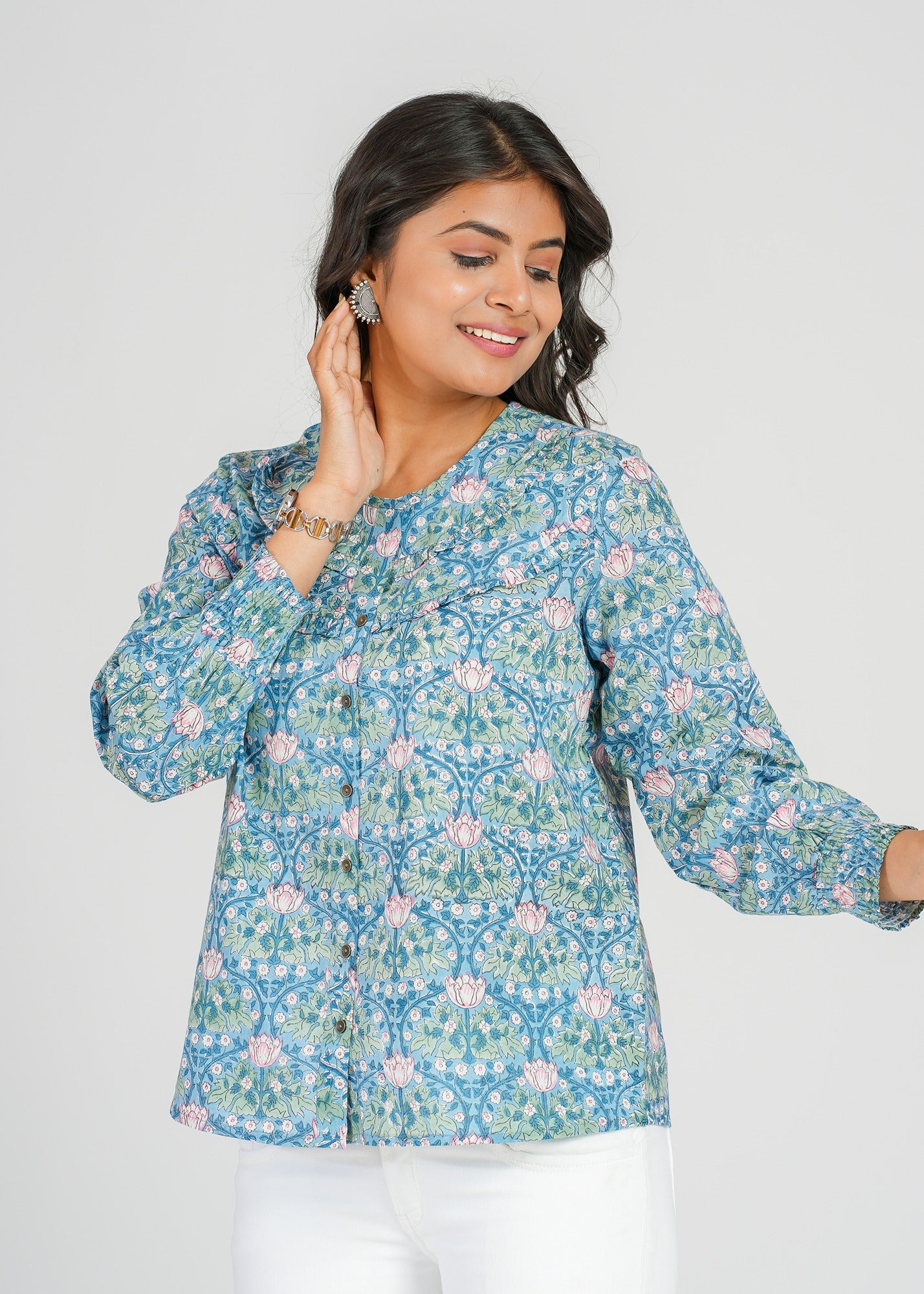 Hydrangea Block Printed Short Top