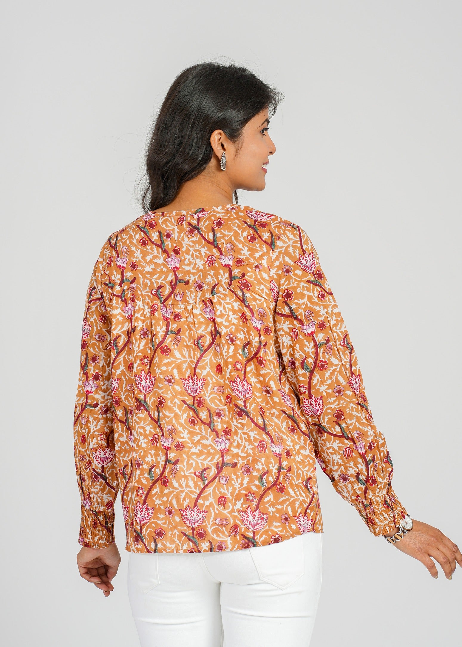 Cinnamon Block Printed Short Top