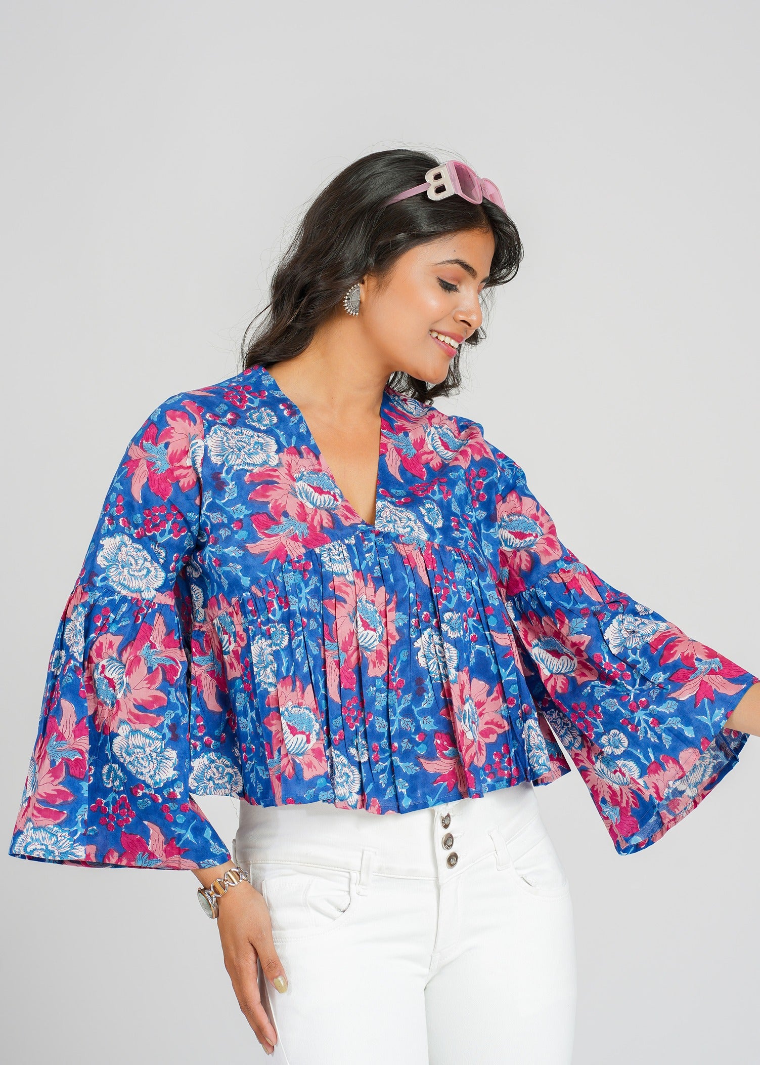 Indigo Block Printed Short Top